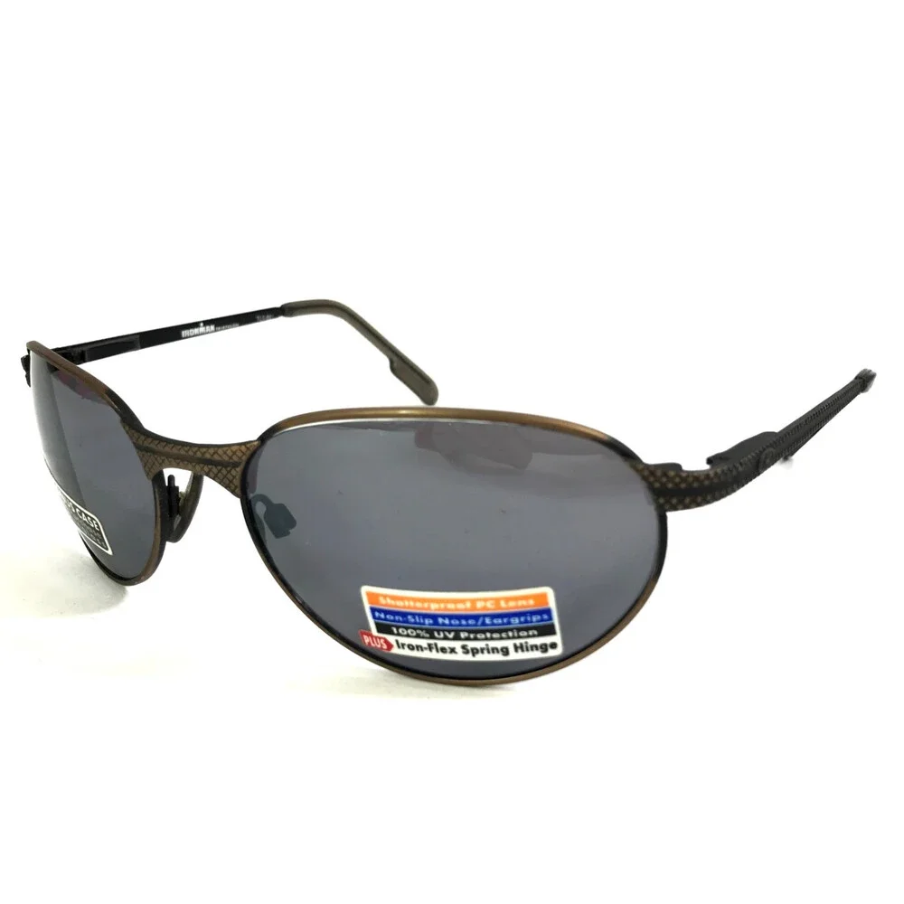 Foster Grant Sunglasses IRONMAN TL5-881 Gunmetal Gold Oval Frames w/ Gray Lenses